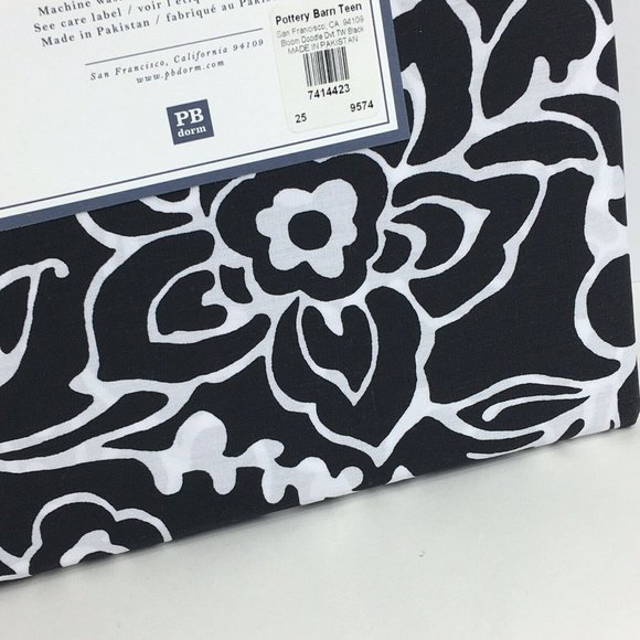 Pottery Barn Teen Dorm Duvet Cover Twin Bloom Doodle Black White Cotton Floral - Picture 7 of 12